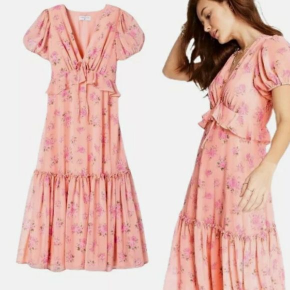 LoveShackFancy Dresses & Skirts - LOVESHACKFANCY V NECK TIERED FLEUR MIDI DRESS